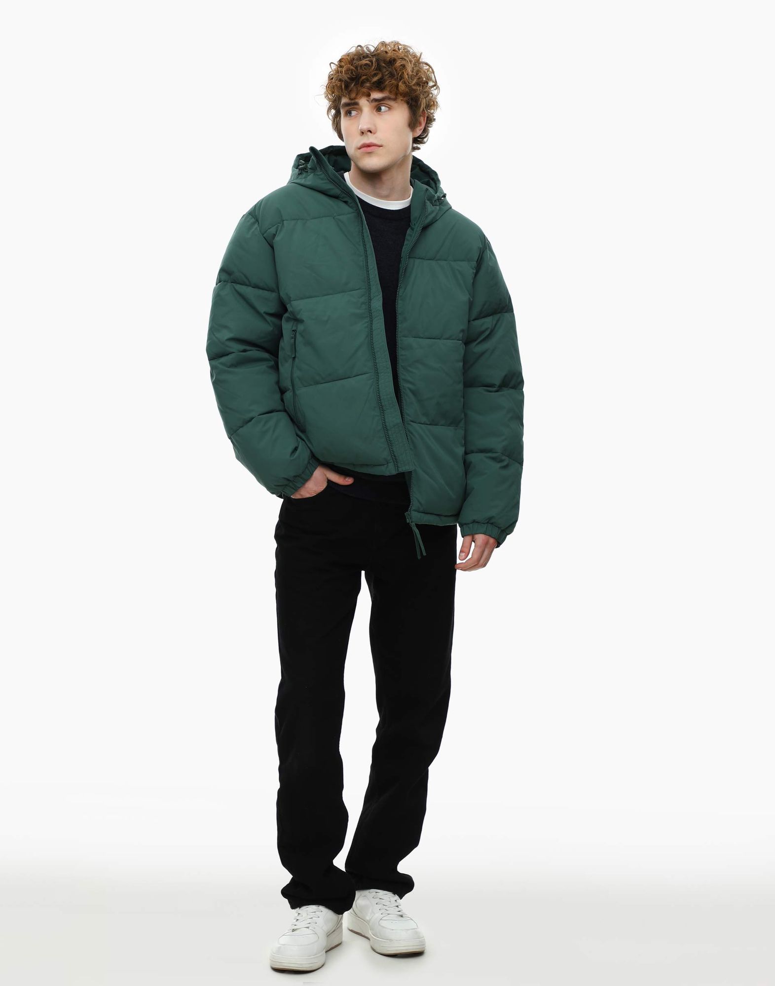 Зелёная утеплённая куртка oversize из нейлона-3