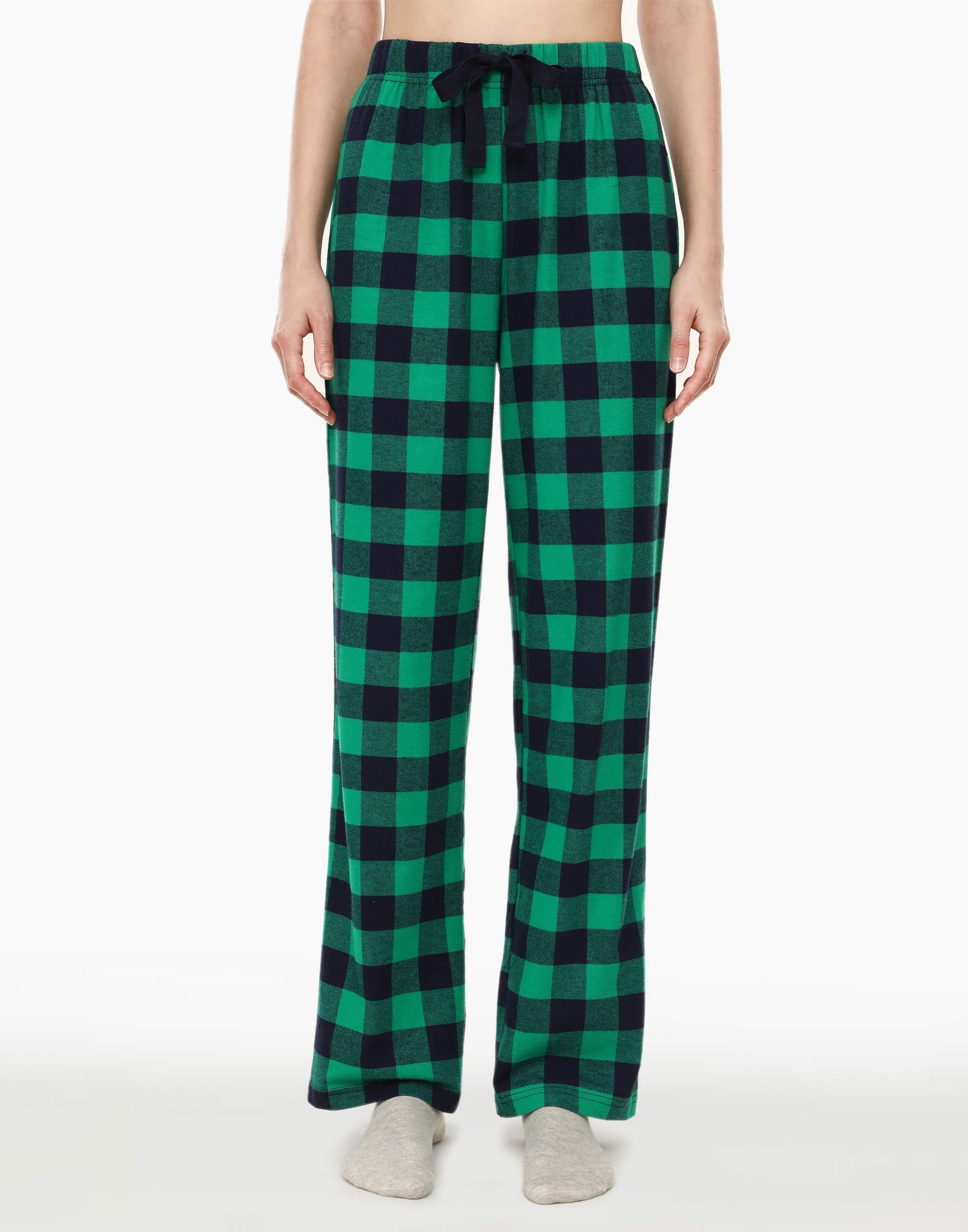 Зелёные клетчатые пижамные брюки из фланели -1