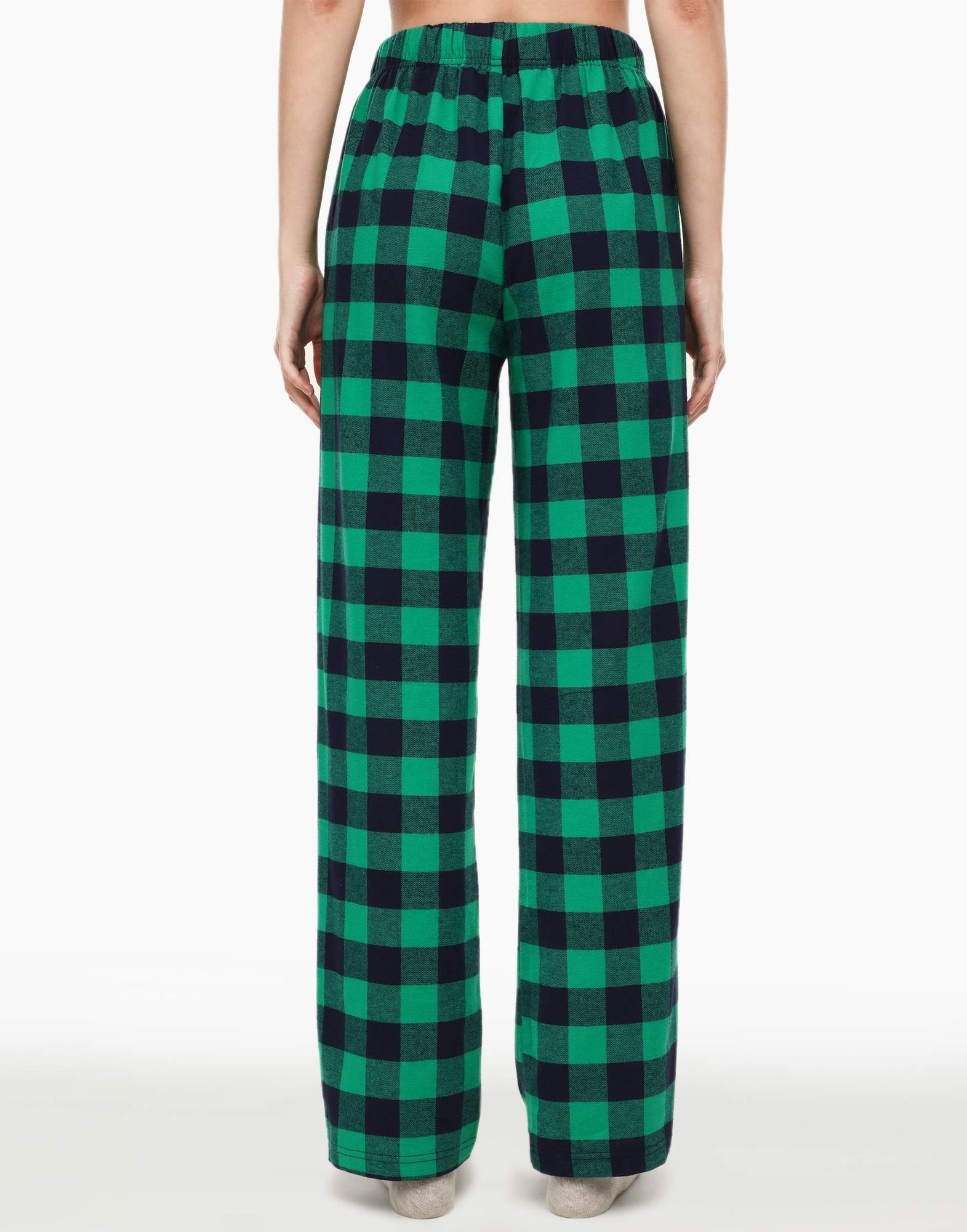 Зелёные клетчатые пижамные брюки из фланели -2