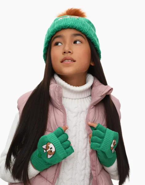 Зелёные перчатки-трансформеры с принтом для девочки-0