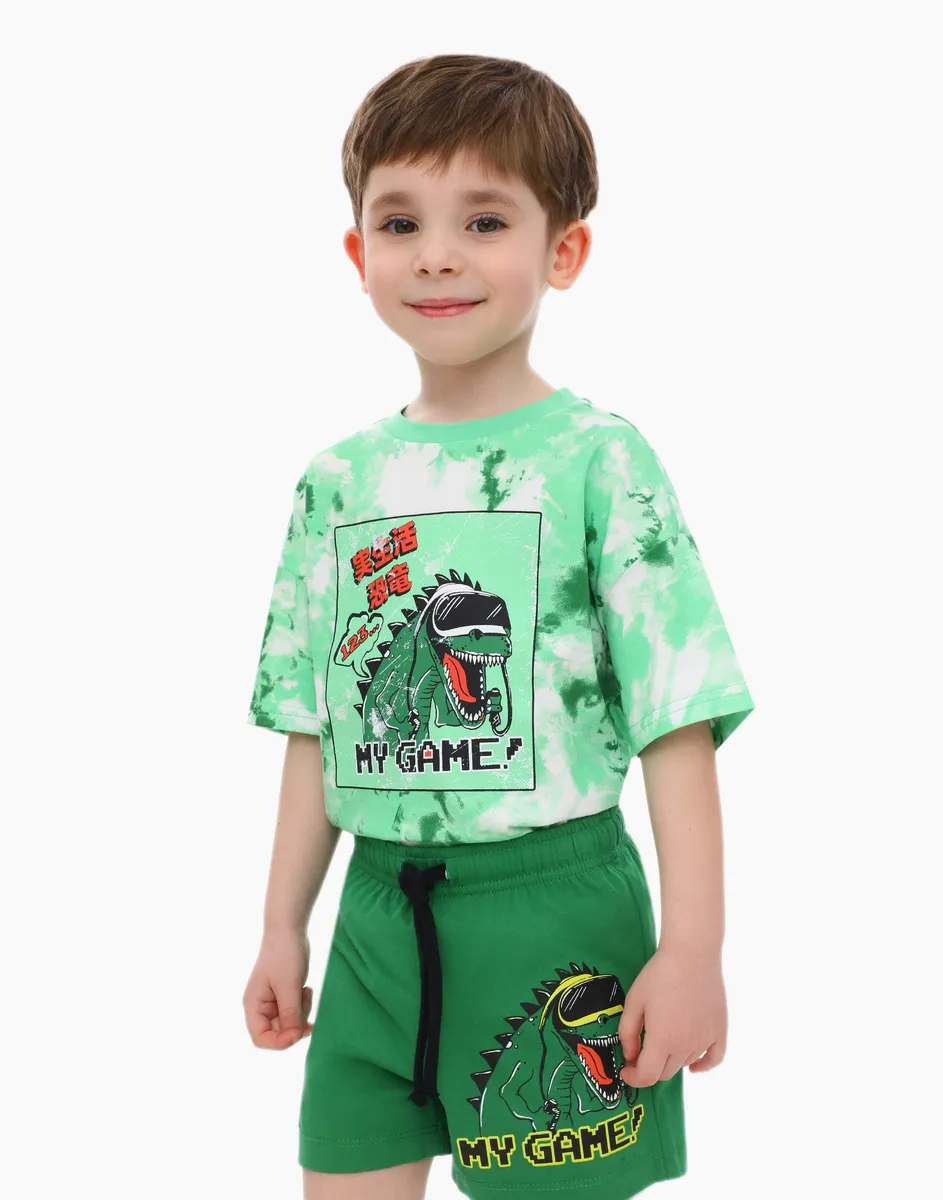 Зелёные шорты с принтом для мальчика-0