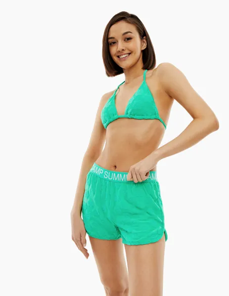 Зелёный плавательные шорты с принтом и надписью summer camp-0