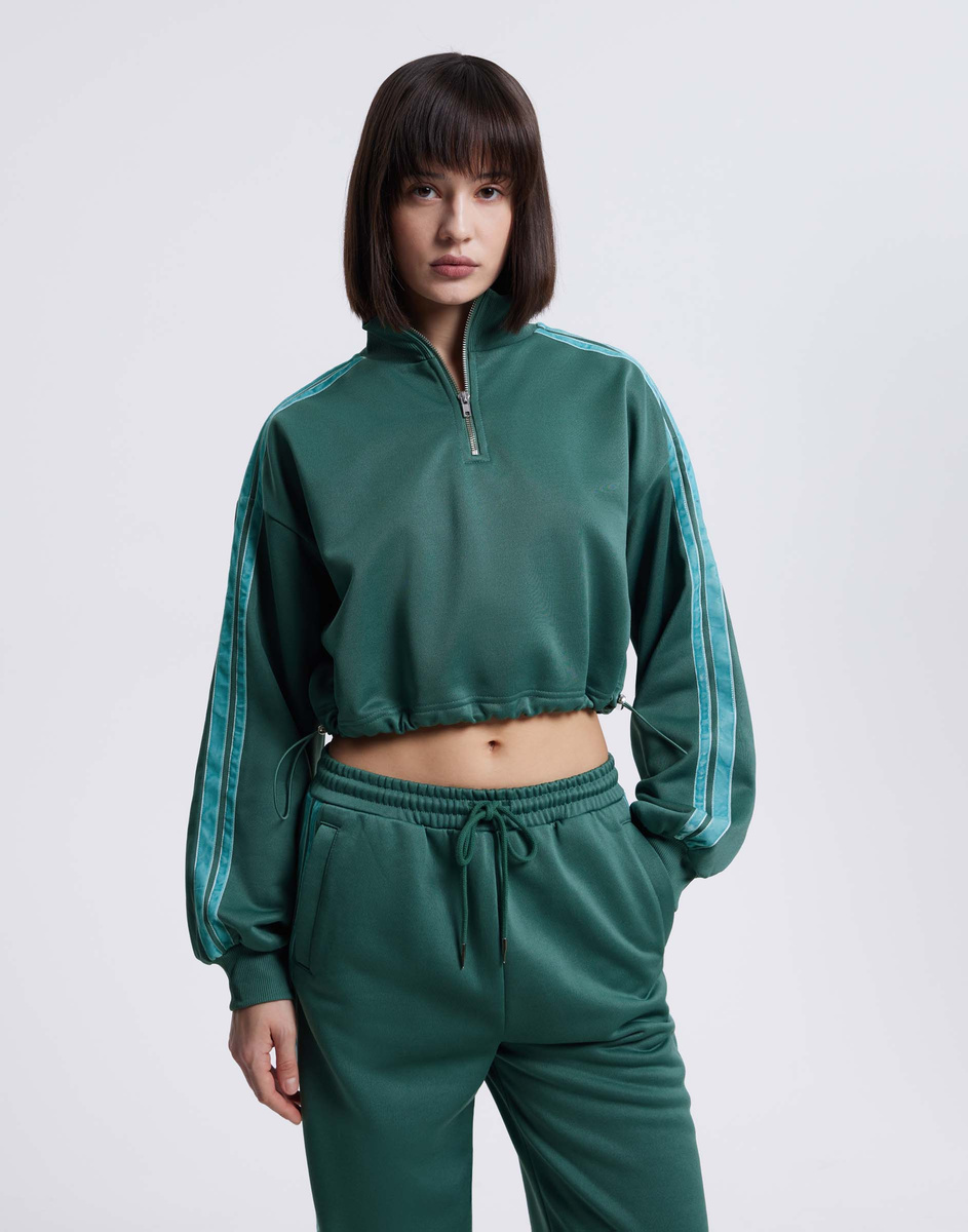 Зелёный укороченный свитшот oversize со стопперами GAC022937-2