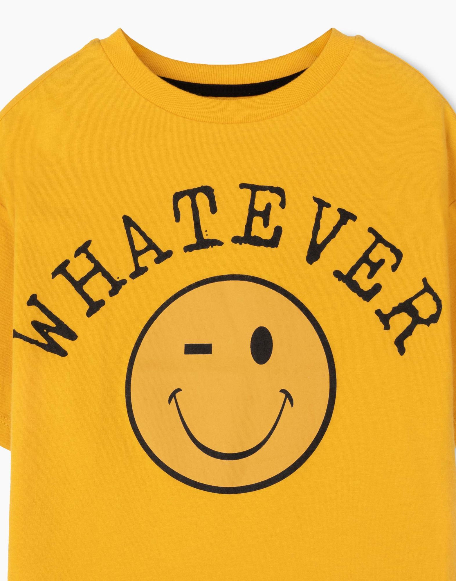 Желтая футболка Oversize со смайликом и надписью Whatever для мальчика-2