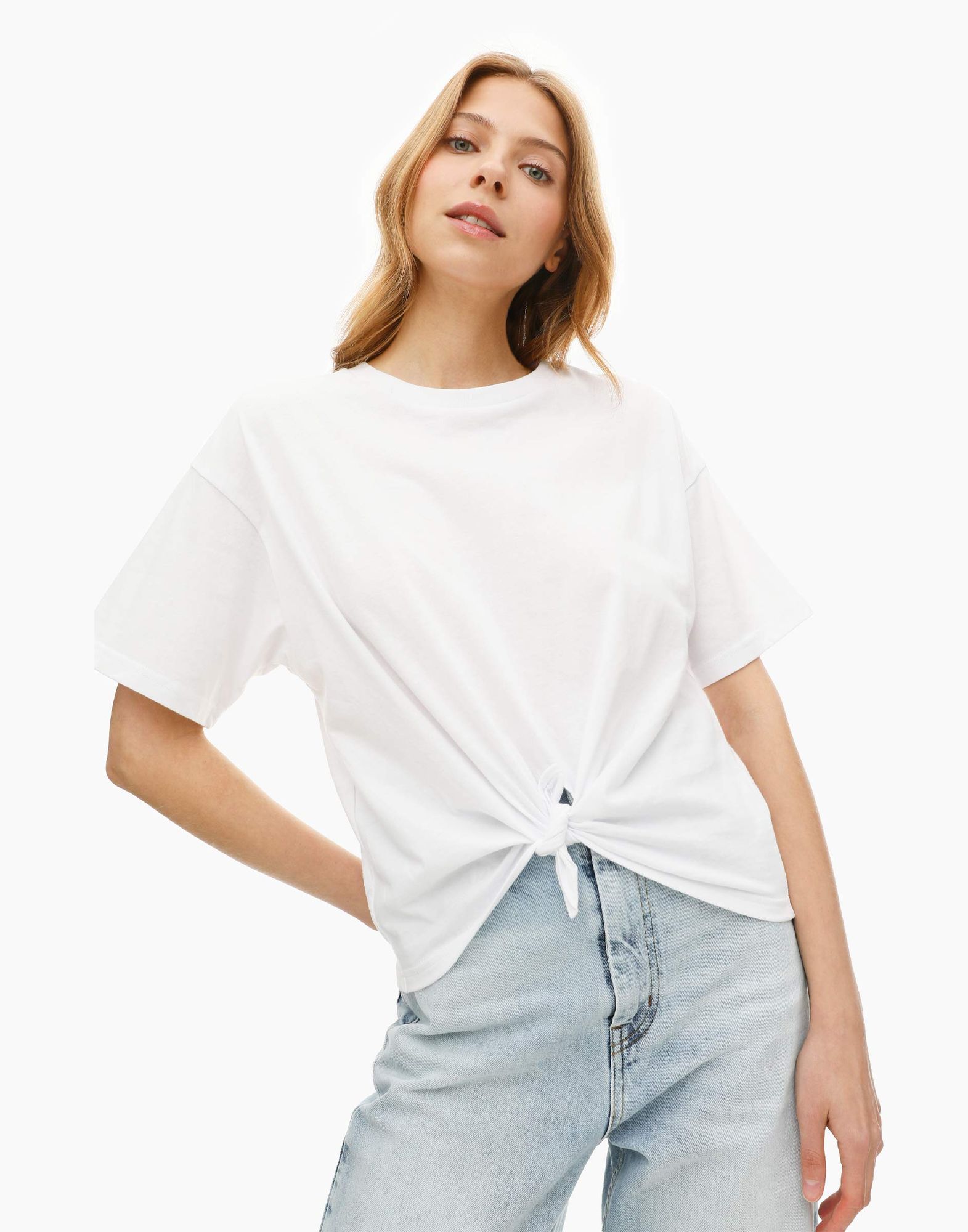 Белая футболка oversize с завязками-0