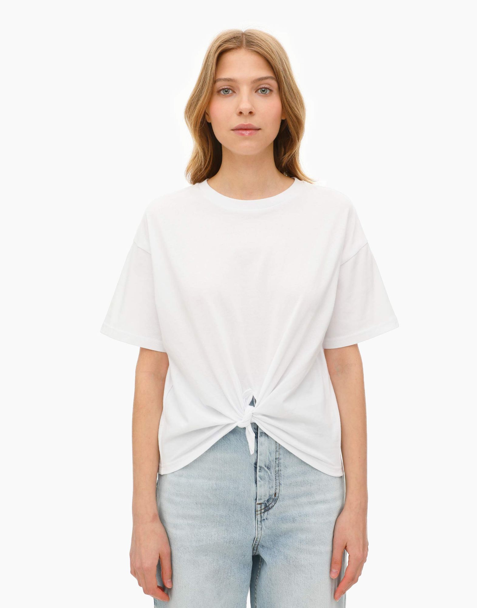 Белая футболка oversize с завязками-2