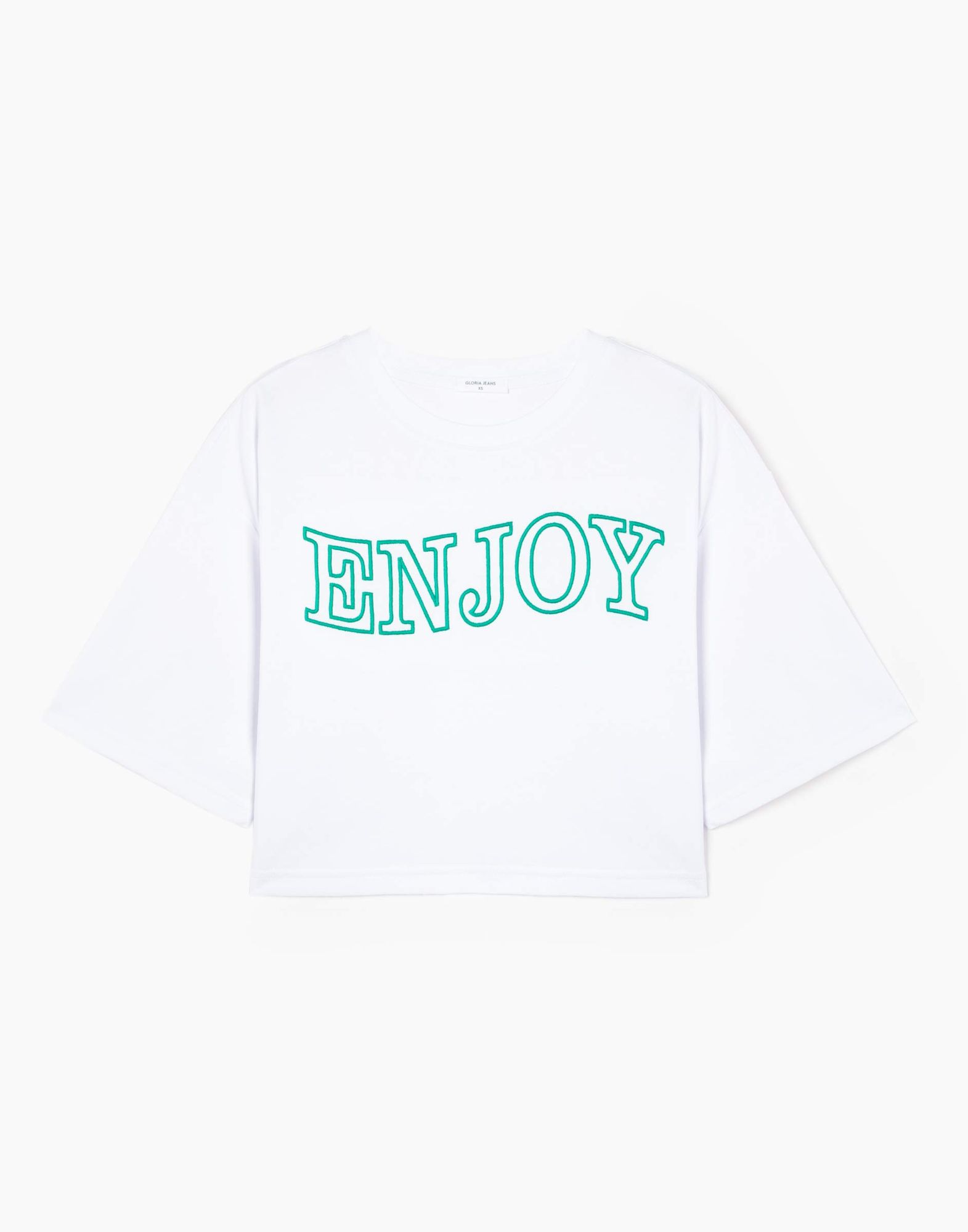 Белая укороченная футболка oversize с вышивкой Enjoy-5
