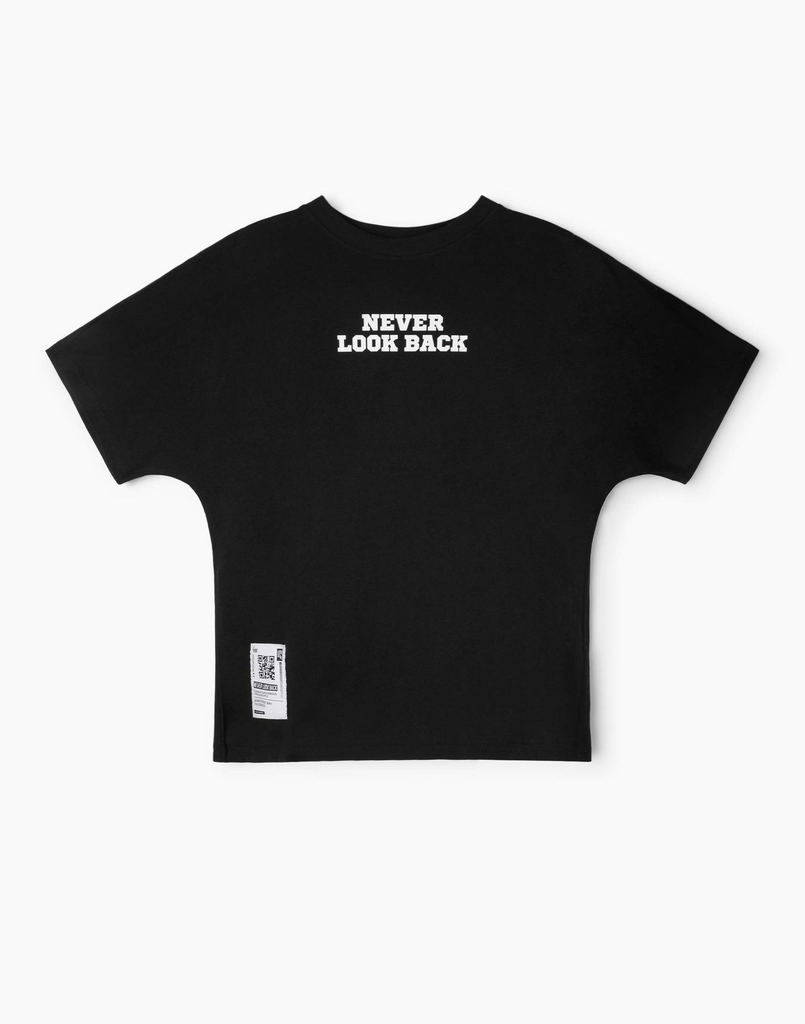 Чёрная футболка oversize с принтом Never look back для мальчика-1