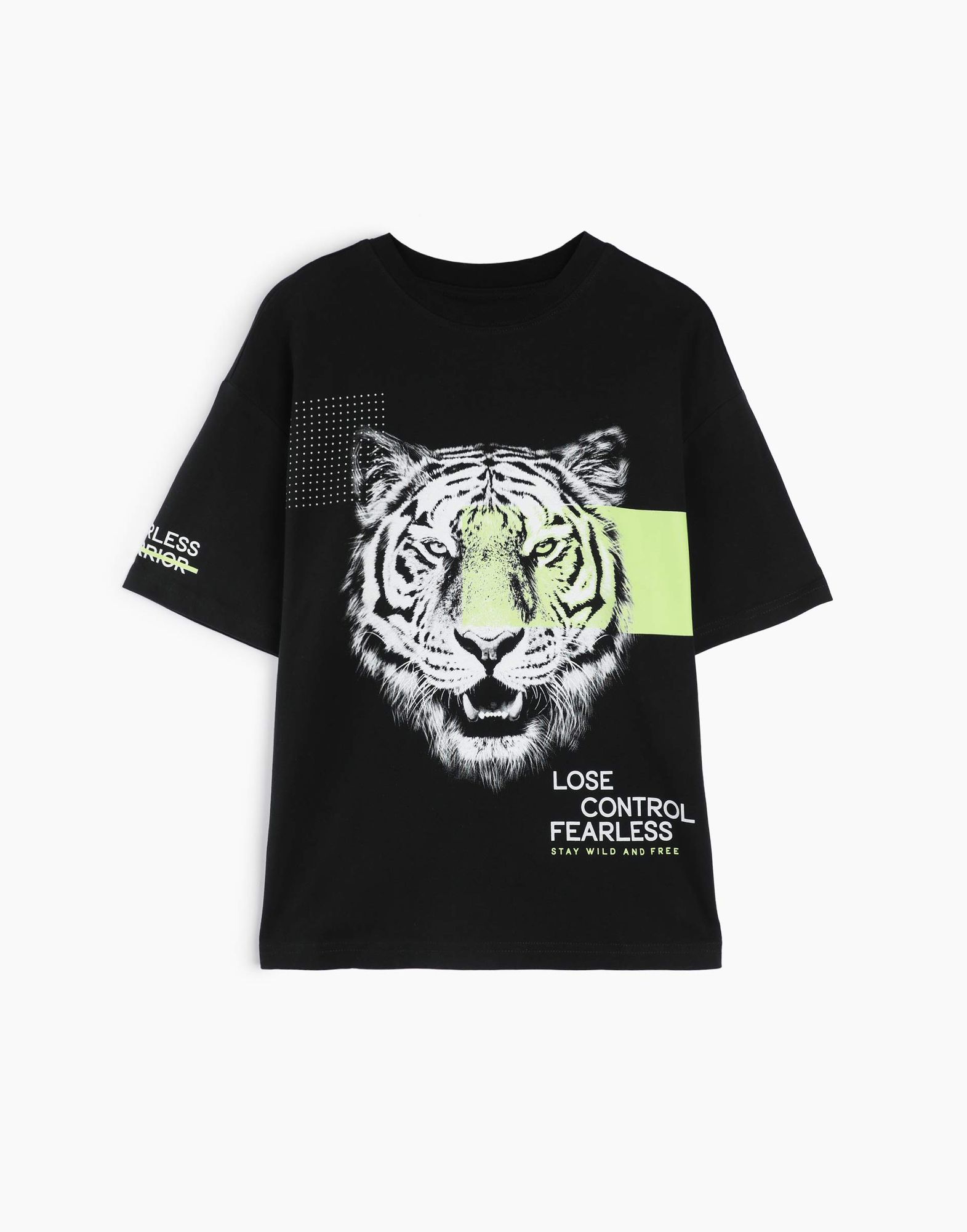 Чёрная oversize футболка с тигром для мальчика-1