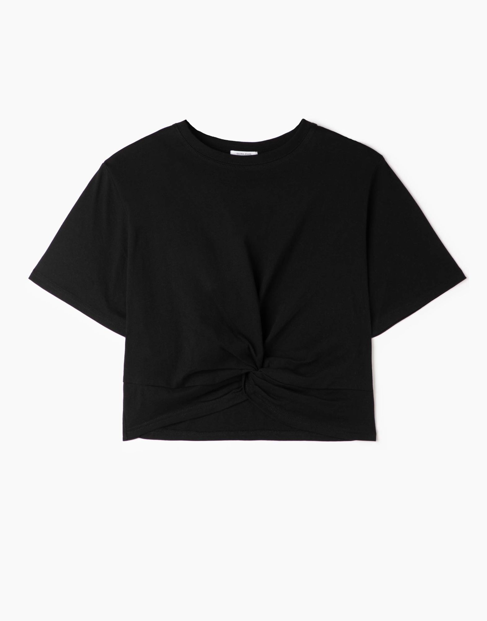 Чёрная укороченная футболка с узлом женская-4