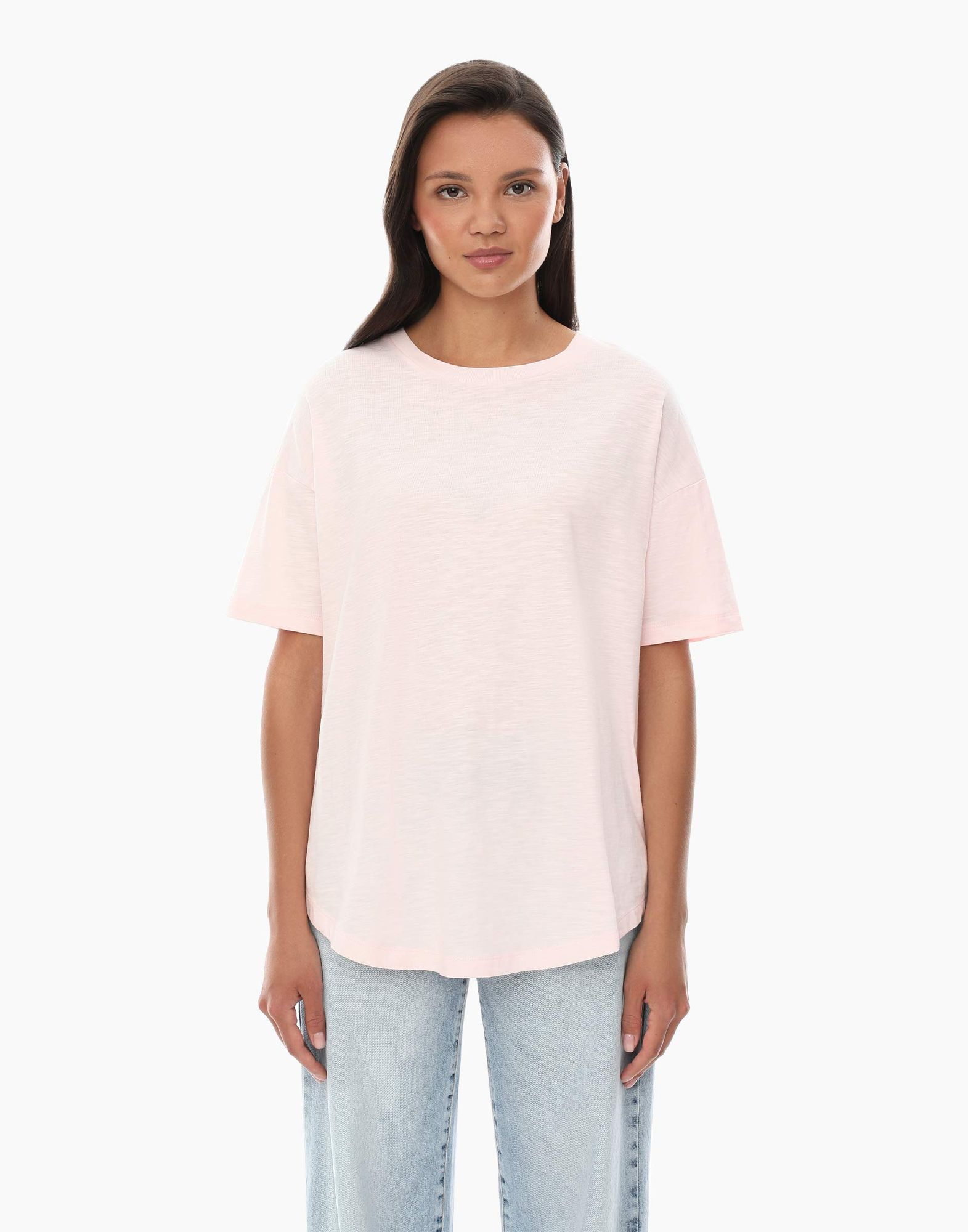 Cветло-розовая базовая футболка Loose straight из джерси-1