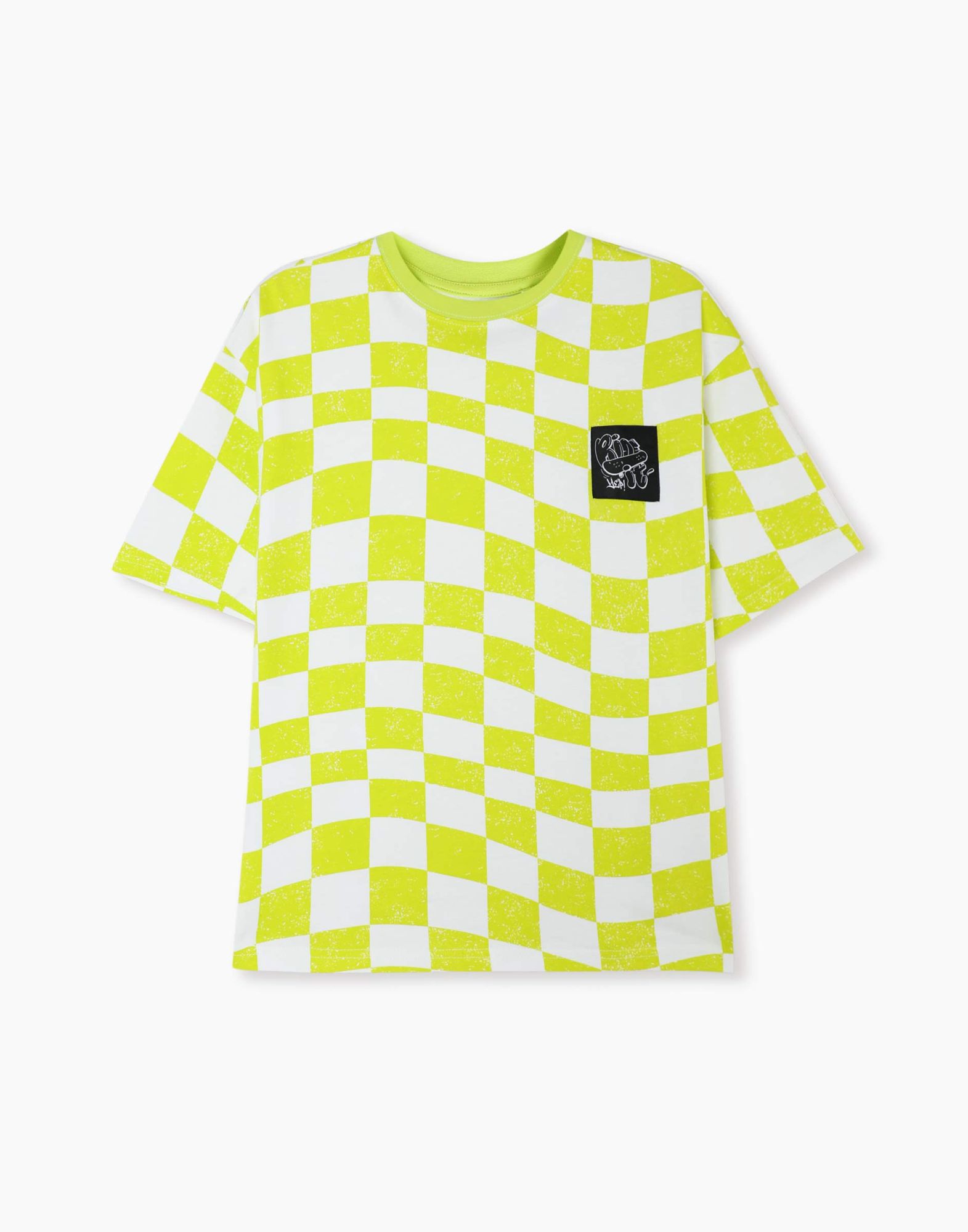 Клетчатая футболка oversize с нашивкой для мальчика-1