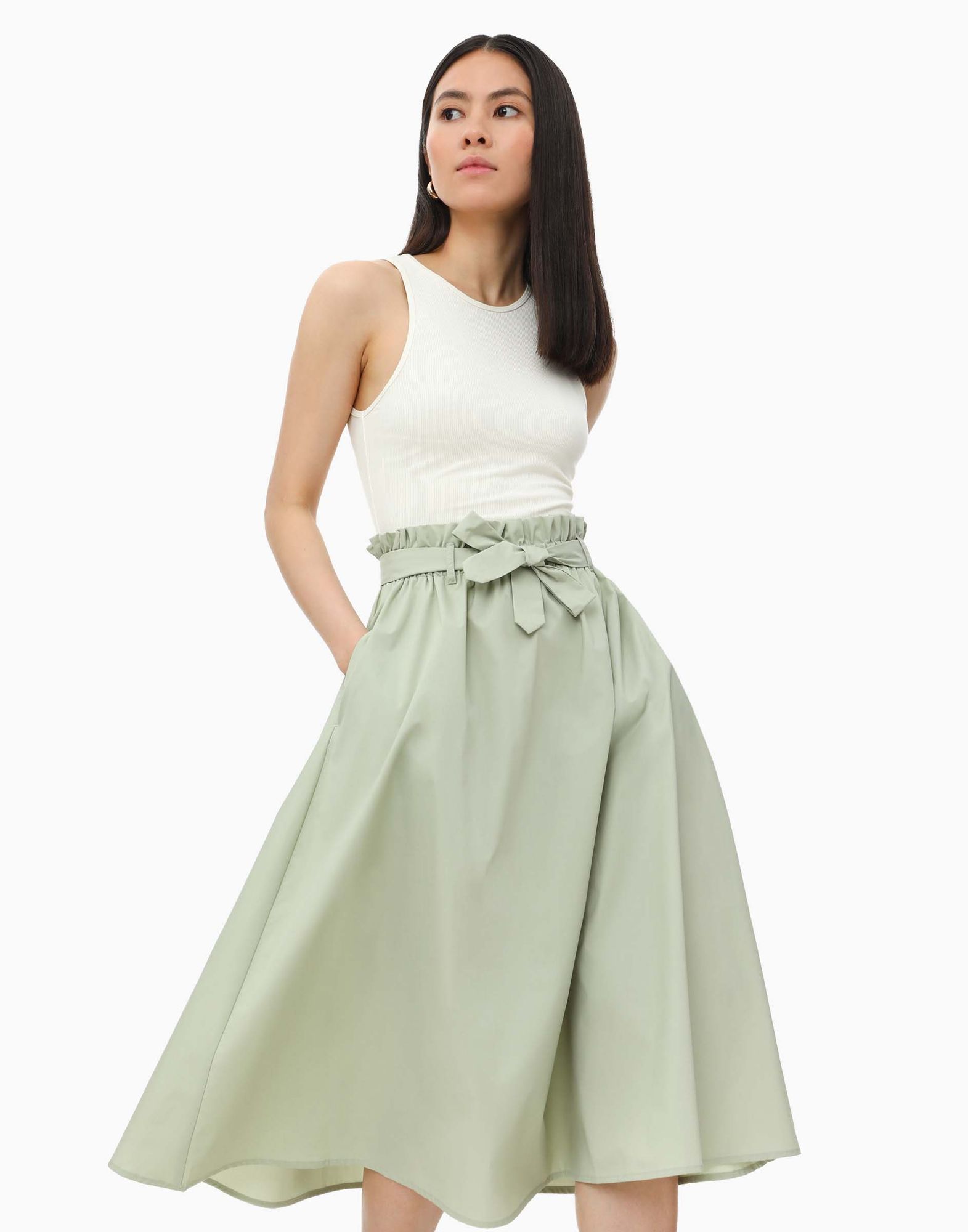 Расклёшенная оливковая юбка макси-0