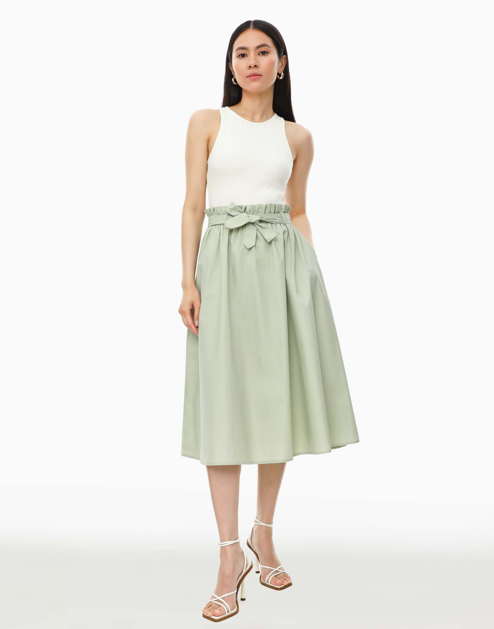 Расклёшенная оливковая юбка макси-3
