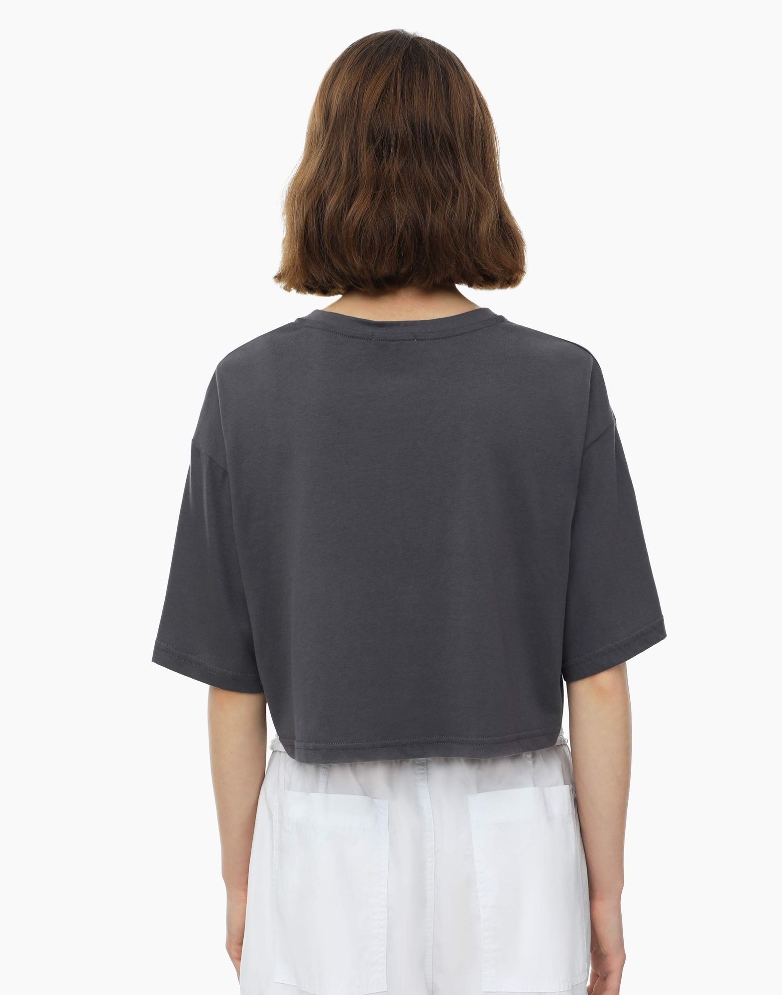 Серая укороченная футболка oversize с вышивкой Aloha-3