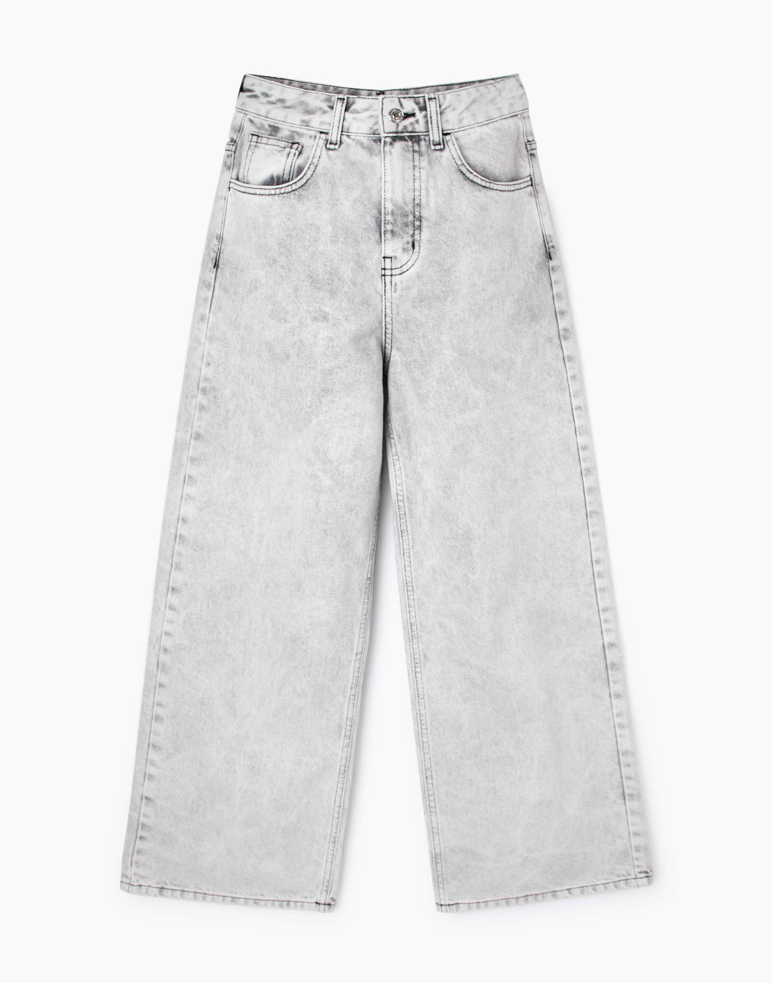 Серые джинсы Wide leg с высокой талией для девочки-1