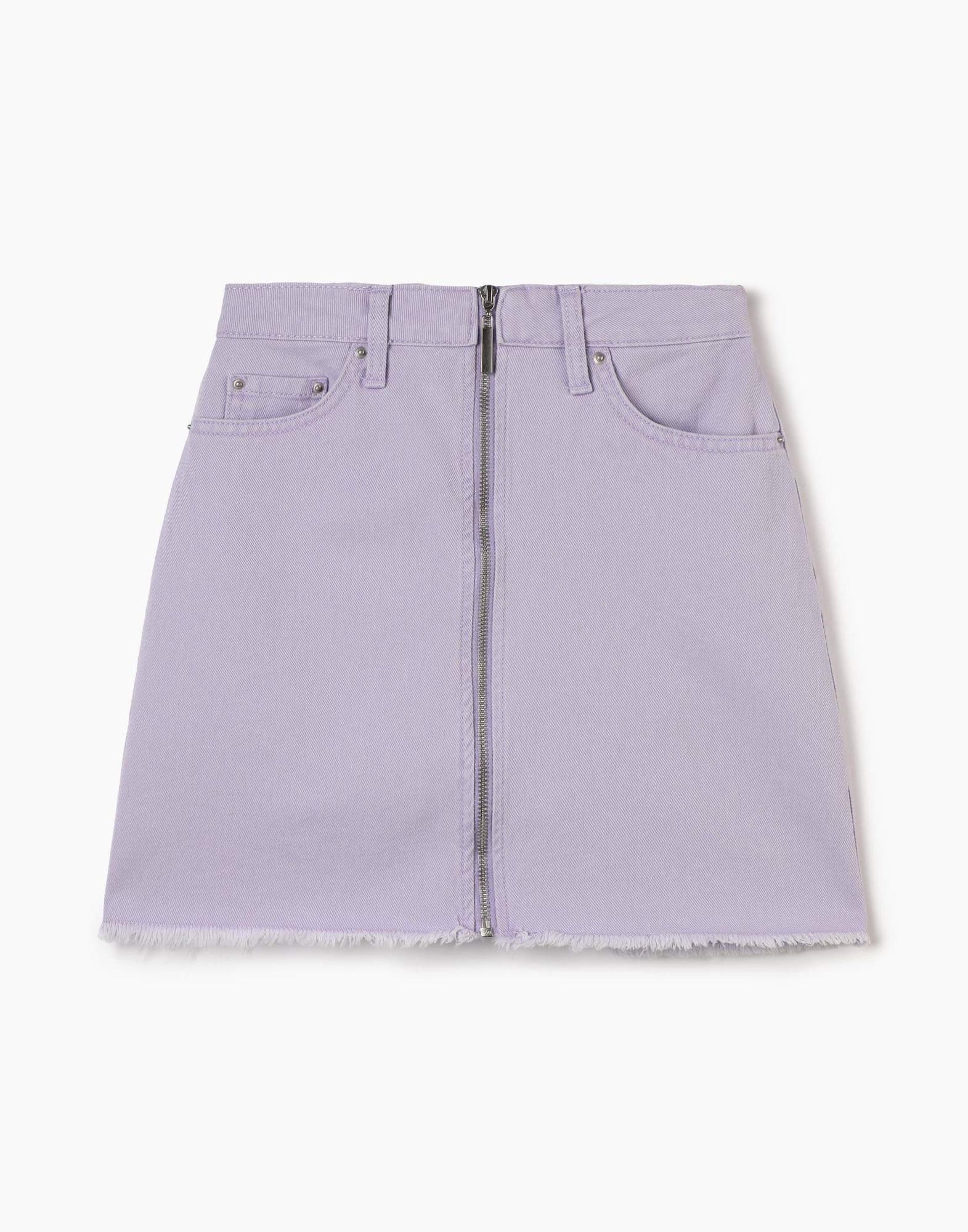 Сиреневая джинсовая юбка-трапеция мини-0