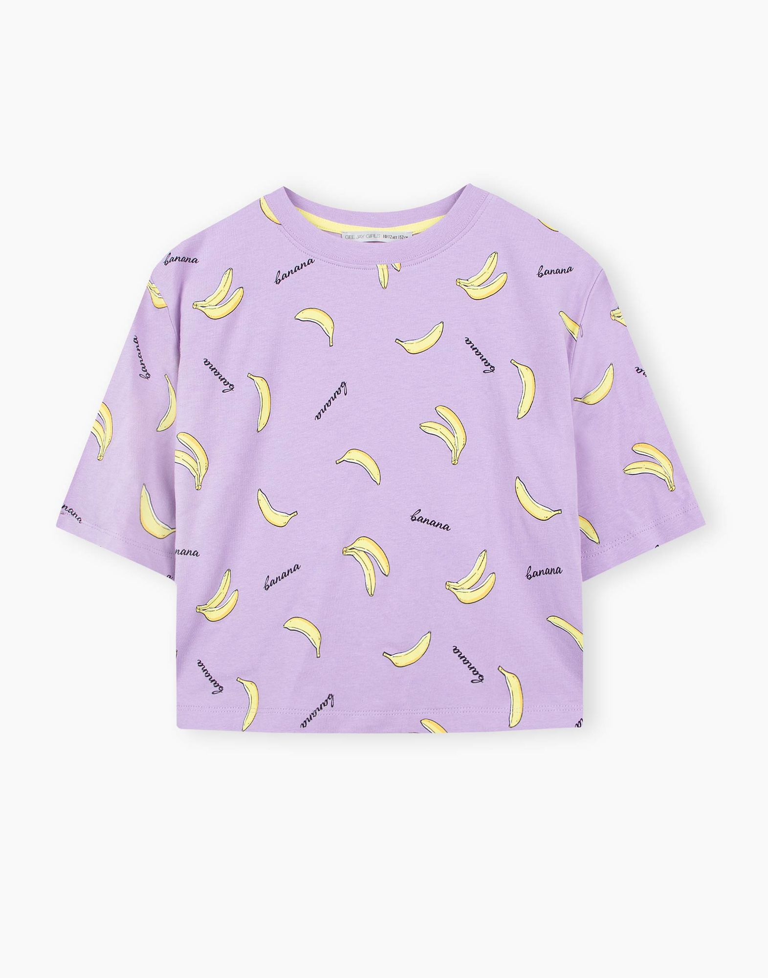 Сиреневая укороченная футболка с бананами для девочки-1