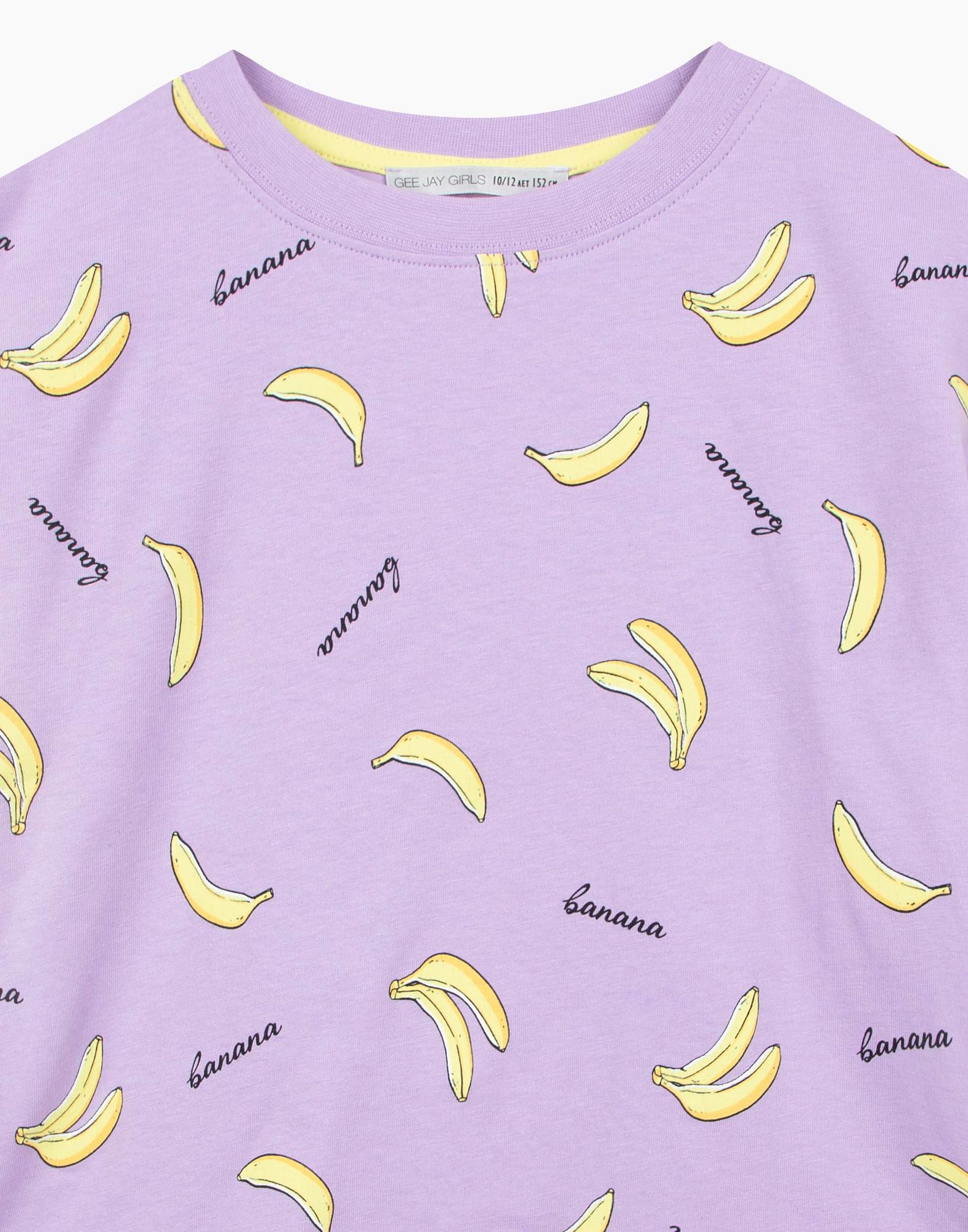 Сиреневая укороченная футболка с бананами для девочки-4