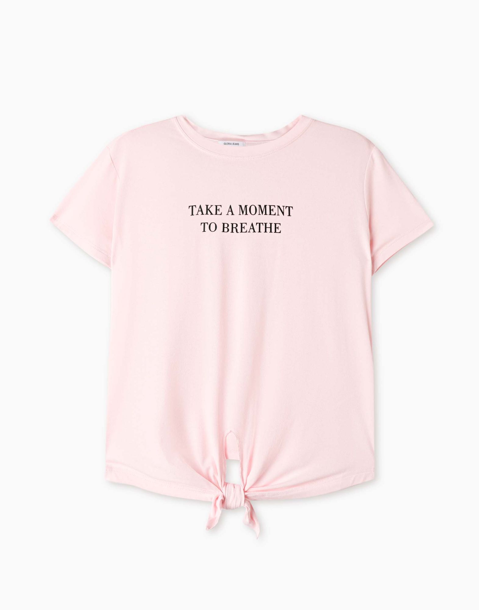 Светло-розовая футболка с завязками и надписью женская-5