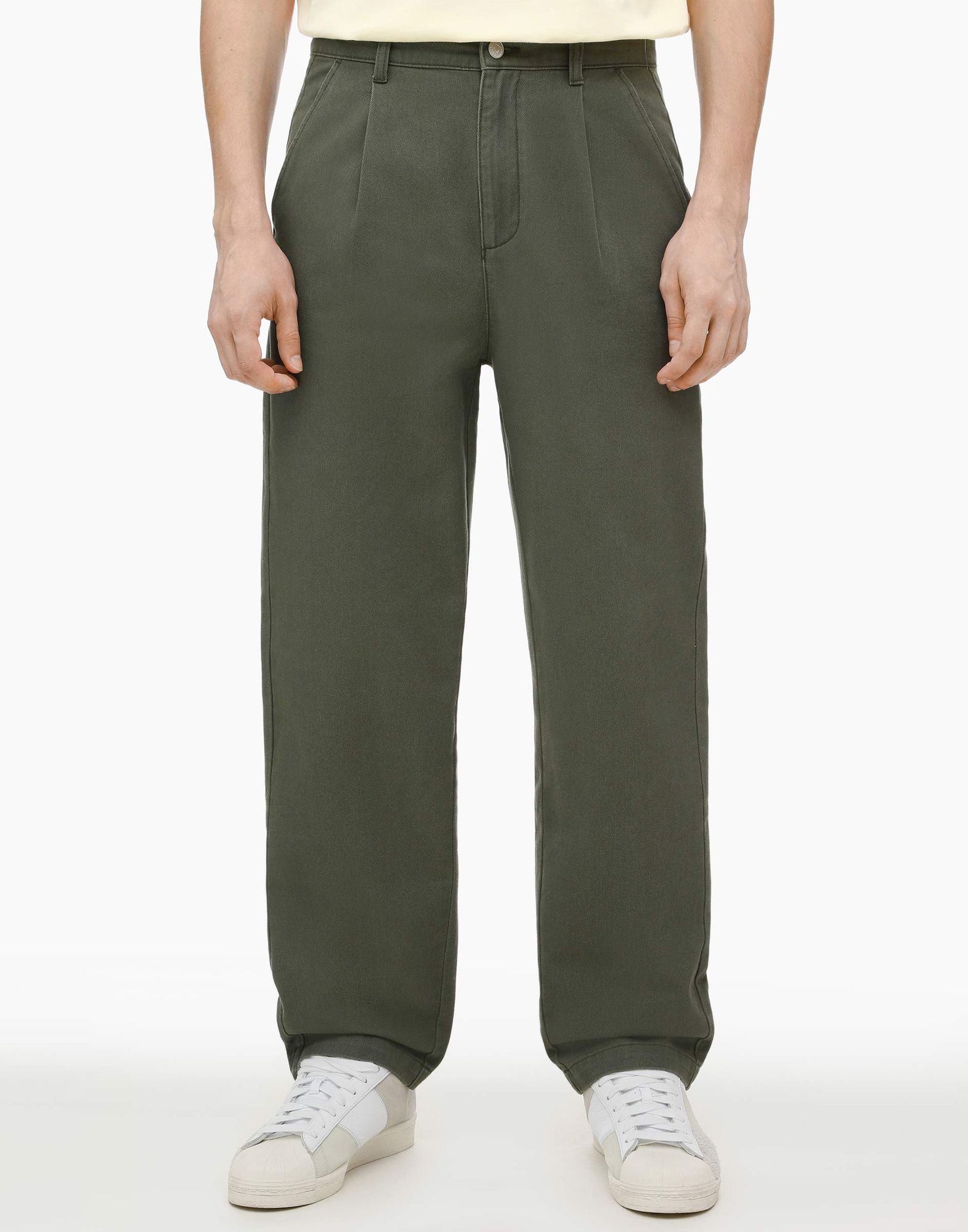 Хаки джинсы Straight pleated с защипами-1