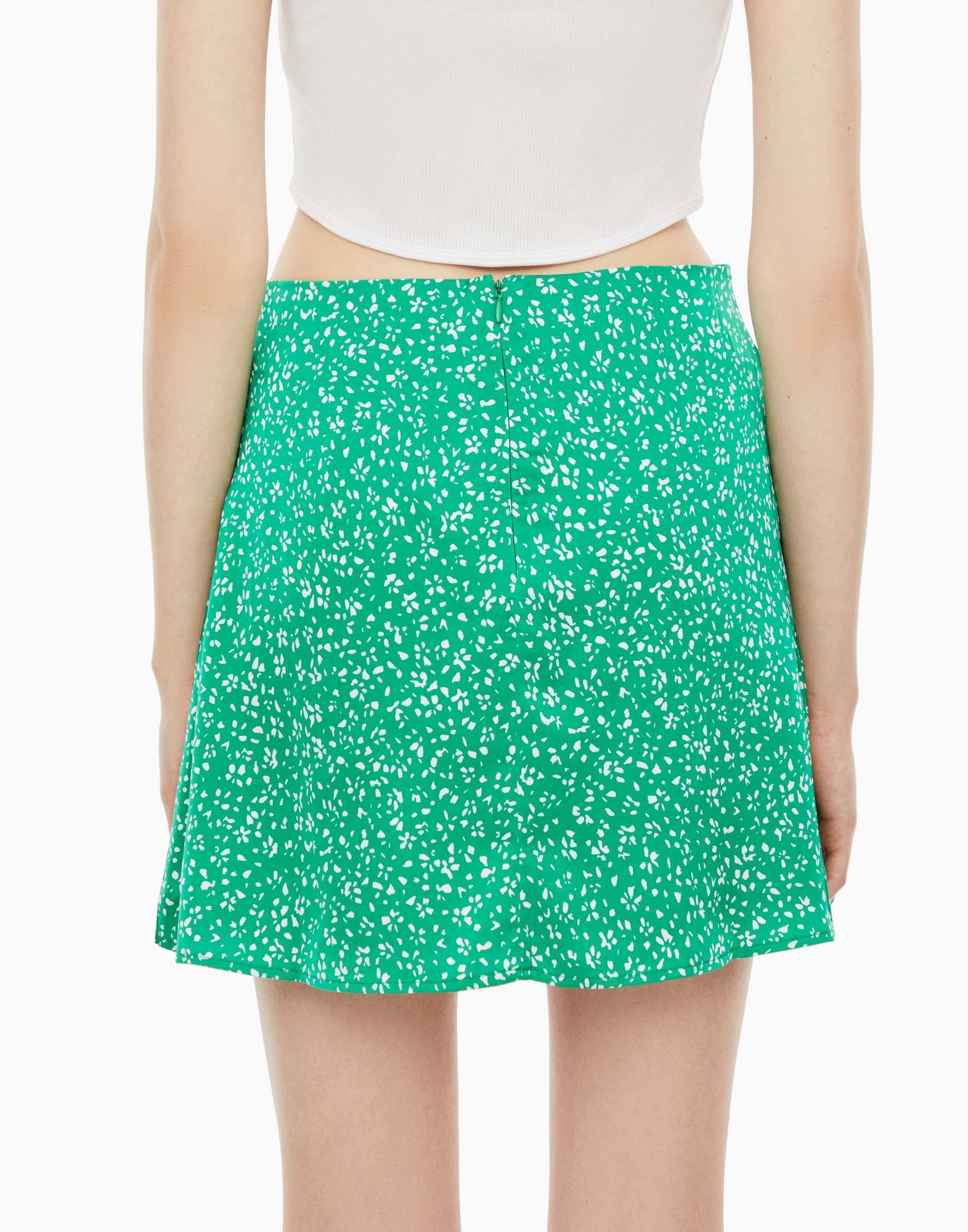 Зелёная сатиновая юбка-трапеция с принтом женская-2