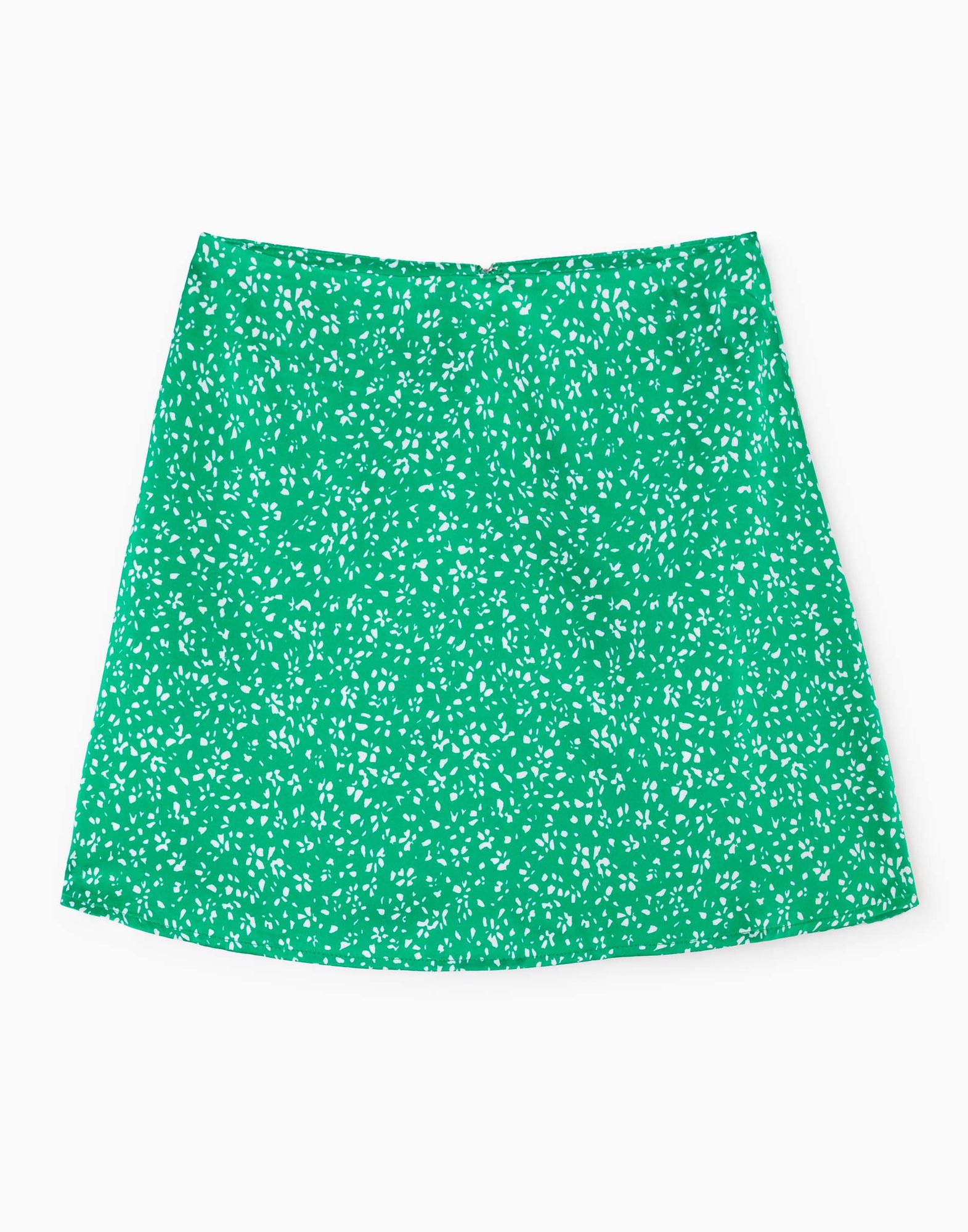 Зелёная сатиновая юбка-трапеция с принтом женская-4
