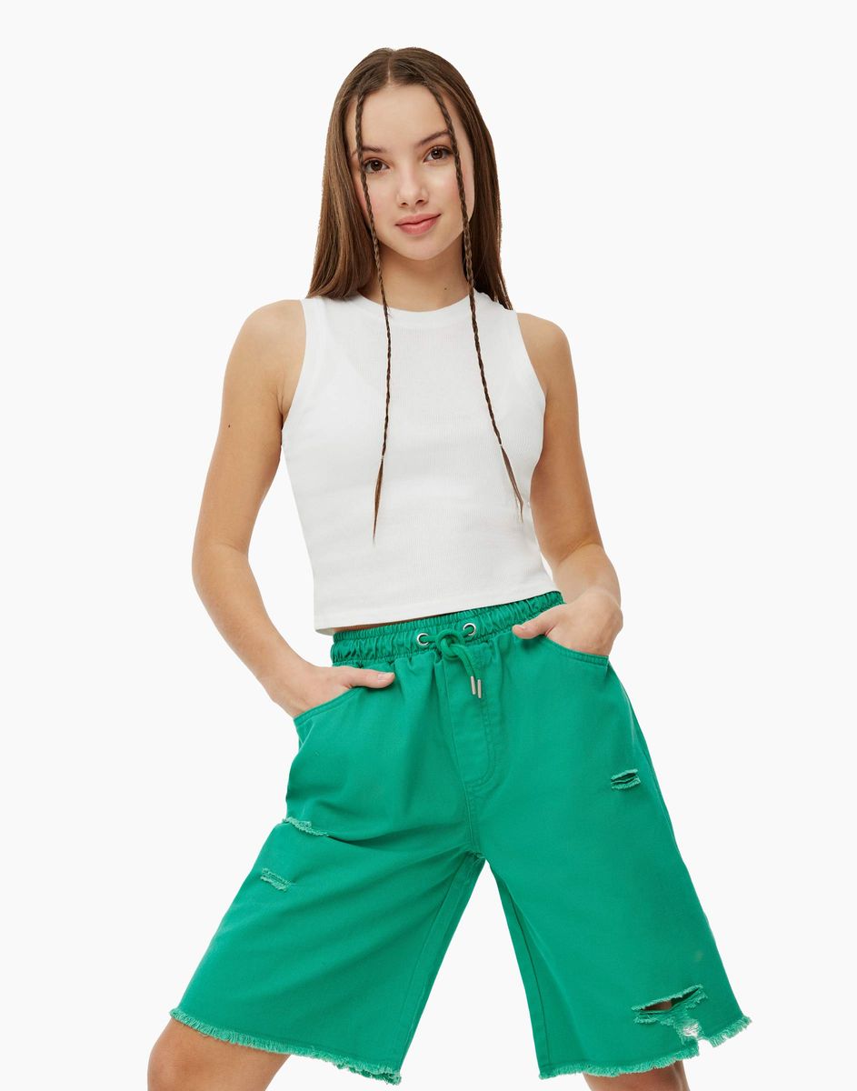 Зелёные джинсовые шорты для девочки GSH010228-1 купить по цене от 899  рублей с доставкой по России